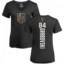 NHL Women's Adidas Vegas Golden Knights #84 Mikhail Grabovski Black Backer Slim Fit V-Neck T-Shirt