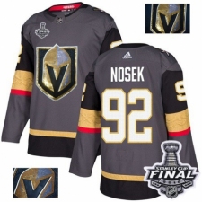 Men's Adidas Vegas Golden Knights #92 Tomas Nosek Authentic Gray Fashion Gold 2018 Stanley Cup Final NHL Jersey
