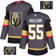 Men's Adidas Vegas Golden Knights #55 Keegan Kolesar Authentic Gray Fashion Gold NHL Jersey