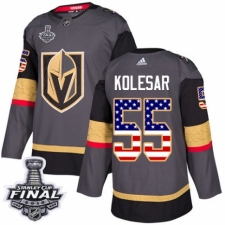 Men's Adidas Vegas Golden Knights #55 Keegan Kolesar Authentic Gray USA Flag Fashion 2018 Stanley Cup Final NHL Jersey
