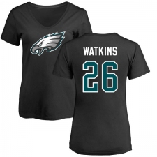 Women's Nike Philadelphia Eagles #26 Jaylen Watkins Black Name & Number Logo Slim Fit T-Shirt