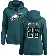Women's Nike Philadelphia Eagles #26 Jaylen Watkins Green Name & Number Logo Pullover Hoodie