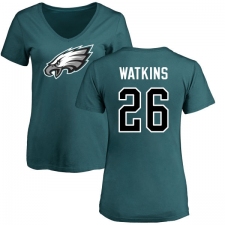 Women's Nike Philadelphia Eagles #26 Jaylen Watkins Green Name & Number Logo Slim Fit T-Shirt