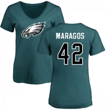 Women's Nike Philadelphia Eagles #42 Chris Maragos Green Name & Number Logo Slim Fit T-Shirt