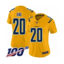 Women's Los Angeles Chargers #20 Desmond King Limited Gold Inverted Legend 100th Season Football Jersey