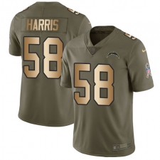Men's Nike Los Angeles Chargers #58 Nigel Harris Limited Olive/Gold 2017 Salute to Service NFL Jersey