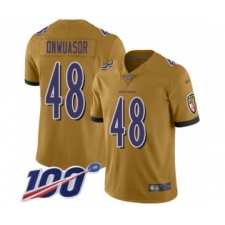 Men's Baltimore Ravens #48 Patrick Onwuasor Limited Gold Inverted Legend 100th Season Football Jersey