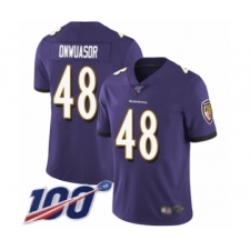 Men's Baltimore Ravens #48 Patrick Onwuasor Purple Team Color Vapor Untouchable Limited Player 100th Season Football Jersey
