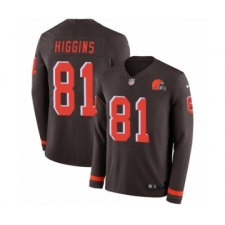 Men's Nike Cleveland Browns #81 Rashard Higgins Limited Brown Therma Long Sleeve NFL Jersey