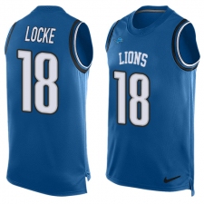 Men's Nike Detroit Lions #18 Jeff Locke Limited Blue Player Name & Number Tank Top NFL Jersey