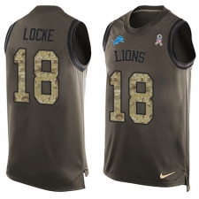 Men's Nike Detroit Lions #18 Jeff Locke Limited Green Salute to Service Tank Top NFL Jersey