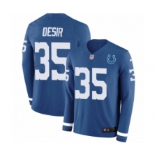Men's Nike Indianapolis Colts #35 Pierre Desir Limited Blue Therma Long Sleeve NFL Jersey