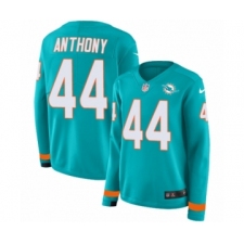 Women's Nike Miami Dolphins #44 Stephone Anthony Limited Aqua Therma Long Sleeve NFL Jersey