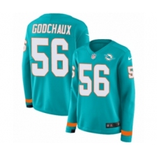 Women's Nike Miami Dolphins #56 Davon Godchaux Limited Aqua Therma Long Sleeve NFL Jersey