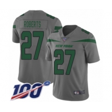 Men's New York Jets #27 Darryl Roberts Limited Gray Inverted Legend 100th Season Football Jersey