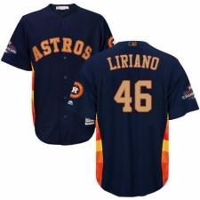 Youth Majestic Houston Astros #46 Francisco Liriano Authentic Navy Blue Alternate 2018 Gold Program Cool Base MLB Jersey