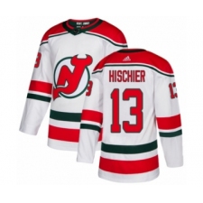 Men's Adidas New Jersey Devils #13 Nico Hischier Premier White Alternate NHL Jersey