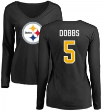 NFL Women's Nike Pittsburgh Steelers #5 Joshua Dobbs Black Name & Number Logo Slim Fit Long Sleeve T-Shirt