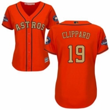 Women's Majestic Houston Astros #19 Tyler Clippard Authentic Orange Alternate 2018 Gold Program Cool Base MLB Jersey
