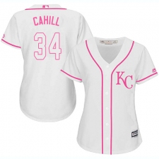 Women's Majestic Kansas City Royals #34 Trevor Cahill Authentic White Fashion Cool Base MLB Jersey