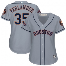 Women's Majestic Houston Astros #35 Justin Verlander Authentic Grey Road 2017 World Series Champions Cool Base MLB Jersey