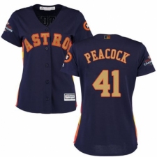 Women's Majestic Houston Astros #41 Brad Peacock Authentic Navy Blue Alternate 2018 Gold Program Cool Base MLB Jersey