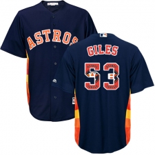Men's Majestic Houston Astros #53 Ken Giles Authentic Navy Blue Team Logo Fashion Cool Base MLB Jersey