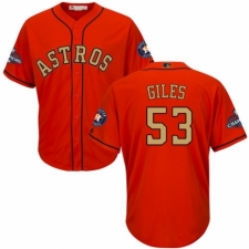 Youth Majestic Houston Astros #53 Ken Giles Authentic Orange Alternate 2018 Gold Program Cool Base MLB Jersey