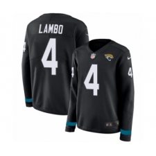 Women's Nike Jacksonville Jaguars #4 Josh Lambo Limited Black Therma Long Sleeve NFL Jersey