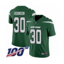 Men's New York Jets #30 Rashard Robinson Green Team Color Vapor Untouchable Limited Player 100th Season Football Jersey