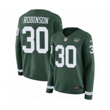 Women's Nike New York Jets #30 Rashard Robinson Limited Green Therma Long Sleeve NFL Jersey