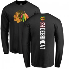 NHL Adidas Chicago Blackhawks #12 Alex DeBrincat Black Backer Long Sleeve T-Shirt