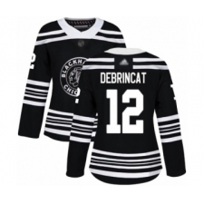 Women's Chicago Blackhawks #12 Alex DeBrincat Authentic Black Alternate Hockey Jersey