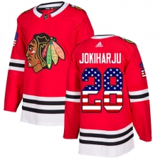 Youth Adidas Chicago Blackhawks #28 Henri Jokiharju Authentic Red USA Flag Fashion NHL Jersey