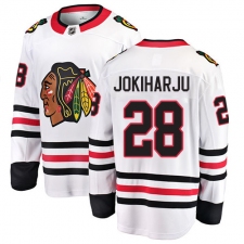 Youth Chicago Blackhawks #28 Henri Jokiharju Fanatics Branded White Away Breakaway NHL Jersey