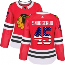 Women's Adidas Chicago Blackhawks #45 Luc Snuggerud Authentic Red USA Flag Fashion NHL Jersey