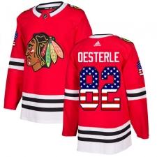 Men's Adidas Chicago Blackhawks #82 Jordan Oesterle Authentic Red USA Flag Fashion NHL Jersey