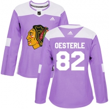 Women's Adidas Chicago Blackhawks #82 Jordan Oesterle Authentic Purple Fights Cancer Practice NHL Jersey