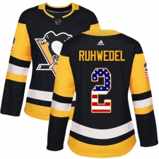 Women's Adidas Pittsburgh Penguins #2 Chad Ruhwedel Authentic Black USA Flag Fashion NHL Jersey