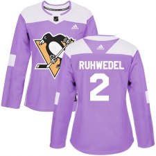 Women's Adidas Pittsburgh Penguins #2 Chad Ruhwedel Authentic Purple Fights Cancer Practice NHL Jersey