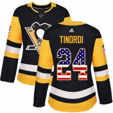Women's Adidas Pittsburgh Penguins #24 Jarred Tinordi Authentic Black USA Flag Fashion NHL Jersey