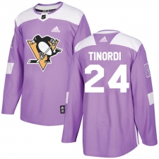 Youth Adidas Pittsburgh Penguins #24 Jarred Tinordi Authentic Purple Fights Cancer Practice NHL Jersey