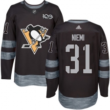 Men's Adidas Pittsburgh Penguins #31 Antti Niemi Authentic Black 1917-2017 100th Anniversary NHL Jersey