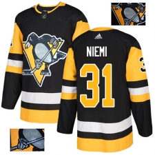 Men's Adidas Pittsburgh Penguins #31 Antti Niemi Authentic Black Fashion Gold NHL Jersey