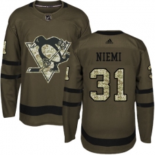 Men's Adidas Pittsburgh Penguins #31 Antti Niemi Authentic Green Salute to Service NHL Jersey