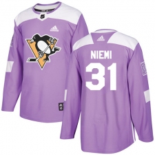 Men's Adidas Pittsburgh Penguins #31 Antti Niemi Authentic Purple Fights Cancer Practice NHL Jersey
