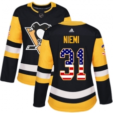 Women's Adidas Pittsburgh Penguins #31 Antti Niemi Authentic Black USA Flag Fashion NHL Jersey