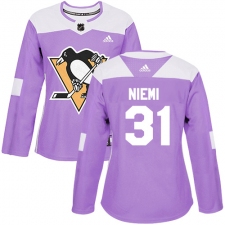 Women's Adidas Pittsburgh Penguins #31 Antti Niemi Authentic Purple Fights Cancer Practice NHL Jersey