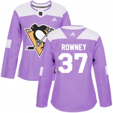Women's Adidas Pittsburgh Penguins #37 Carter Rowney Authentic Purple Fights Cancer Practice NHL Jersey