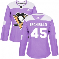 Women's Adidas Pittsburgh Penguins #45 Josh Archibald Authentic Purple Fights Cancer Practice NHL Jersey